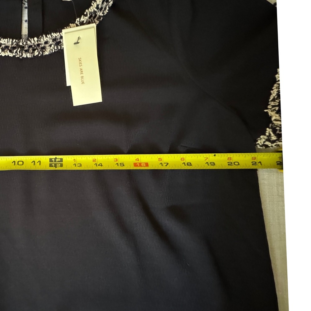 Skies Are Blue Black Tweed Trim Puff Sleeve Top Womens Size L Career Minimalist - Picture 8 of 9